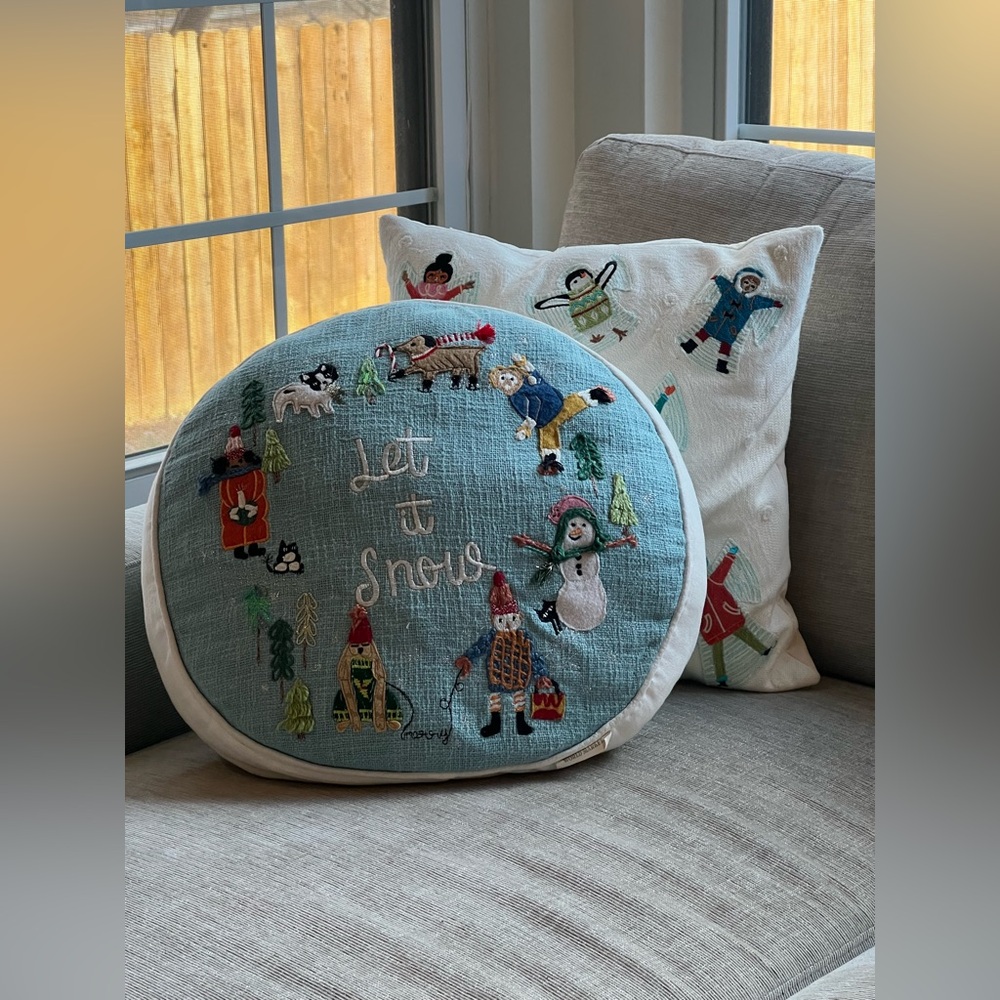 Two Embroidered couch accent pillows for winter snowscape